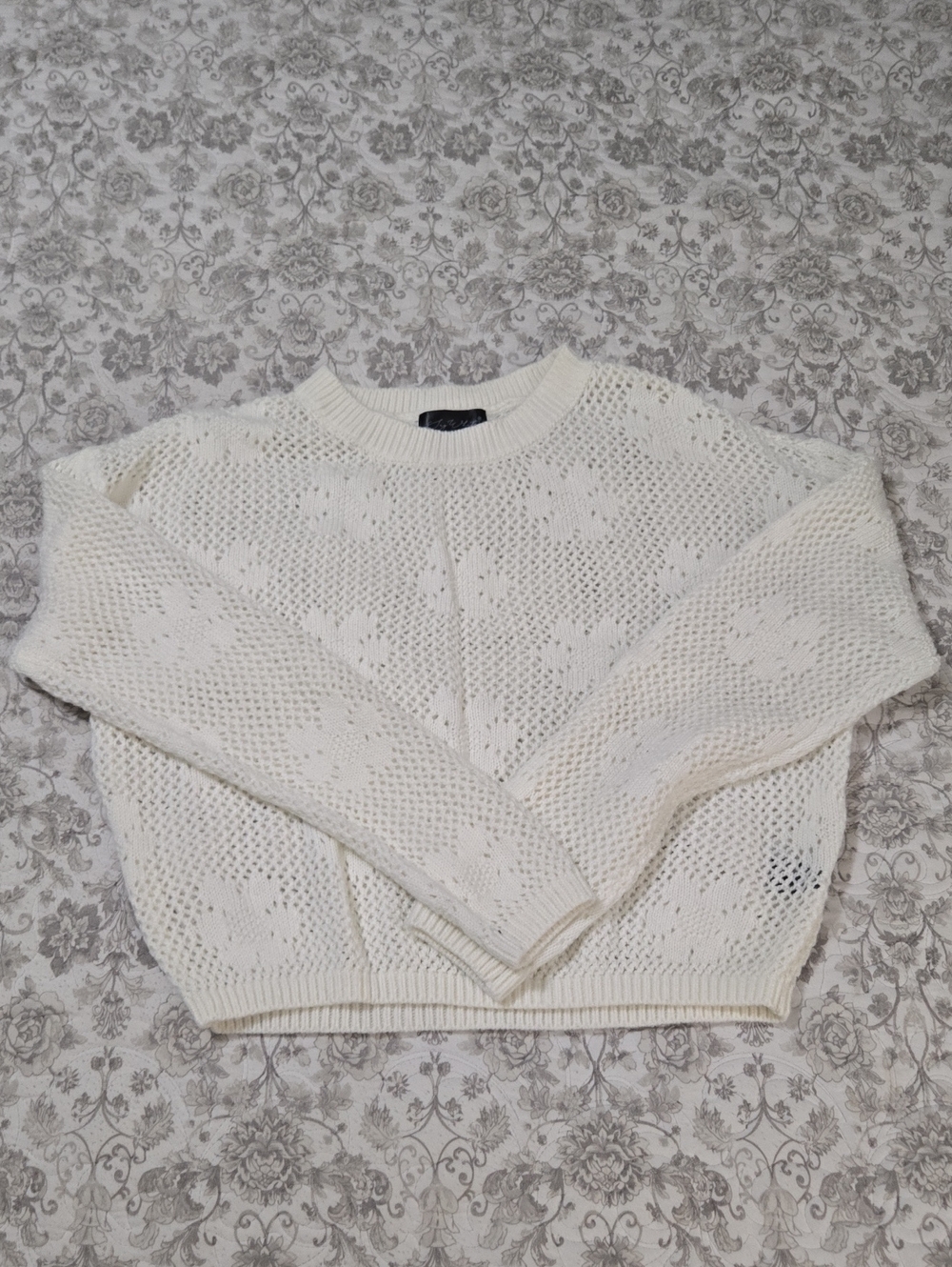 Say What? Cream Open-Knit Floral Sweater